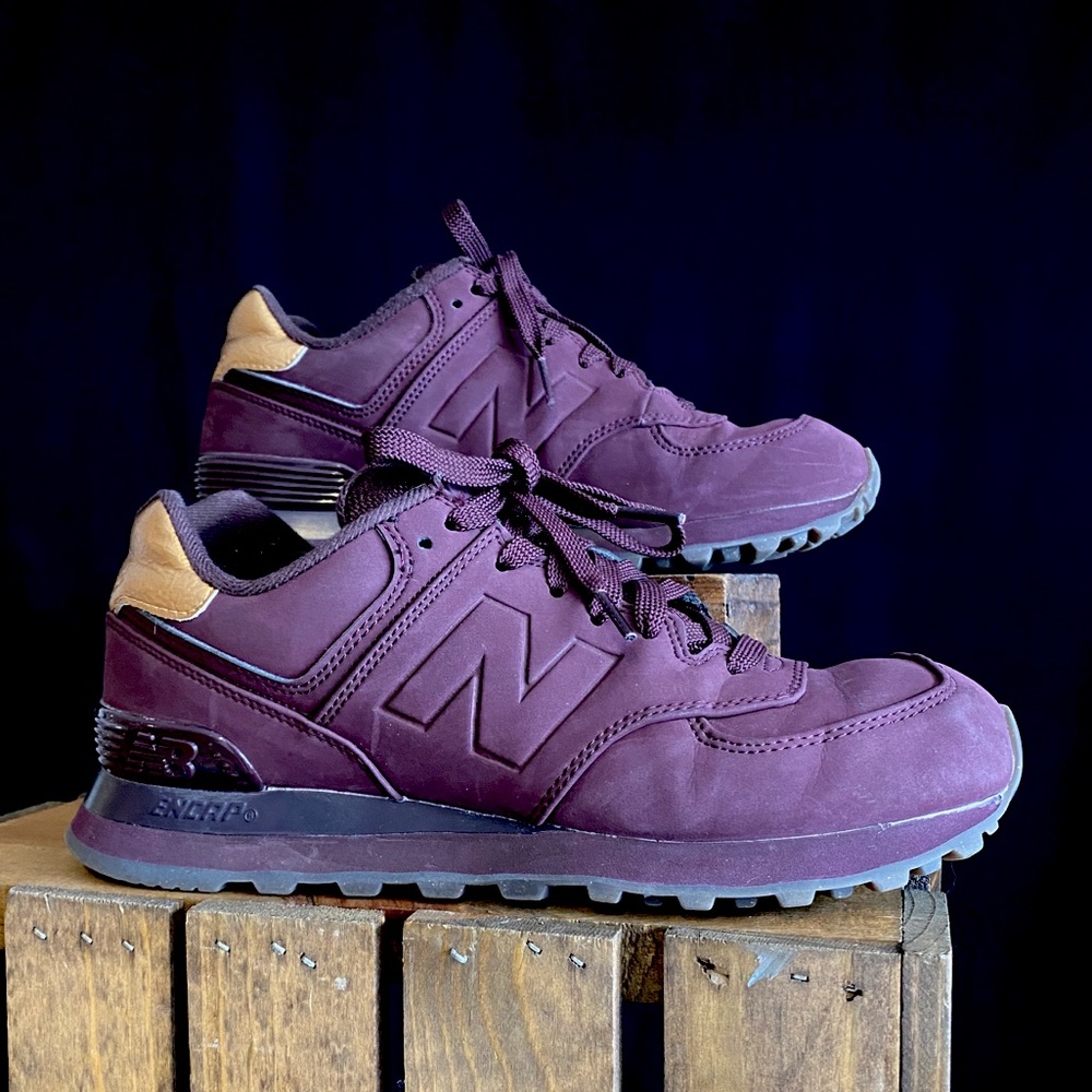 Purple & gold classic New Balance 574s